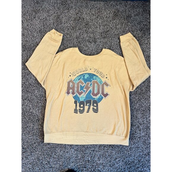ACDC 1979 Womens LARGE Crewneck Yellow Sweatshirt - Picture 1 of 5